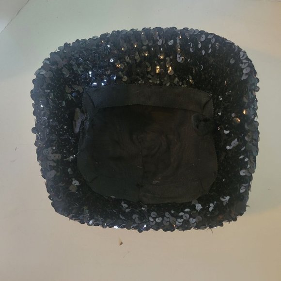 Vintage Cocktail Evening Black Tie Chic Black Sequined MCM Hat - Picture 3 of 6